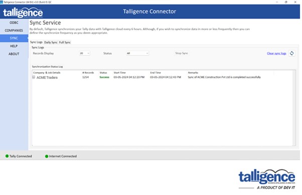 Talligence Connector - Sync Services