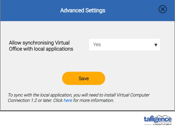 Talligence Advanced Settings Screen