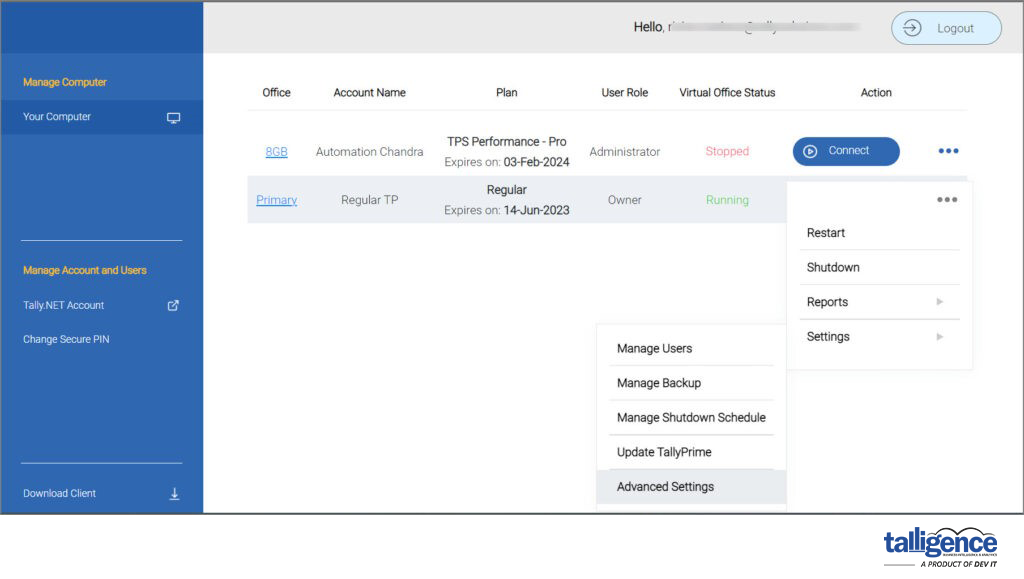 Talligence Manage Computer Screen