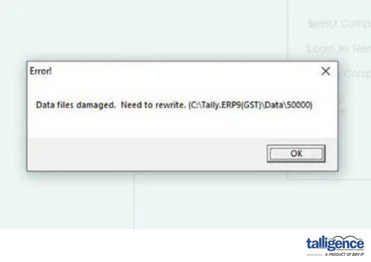 Data Files Damaged Screen
