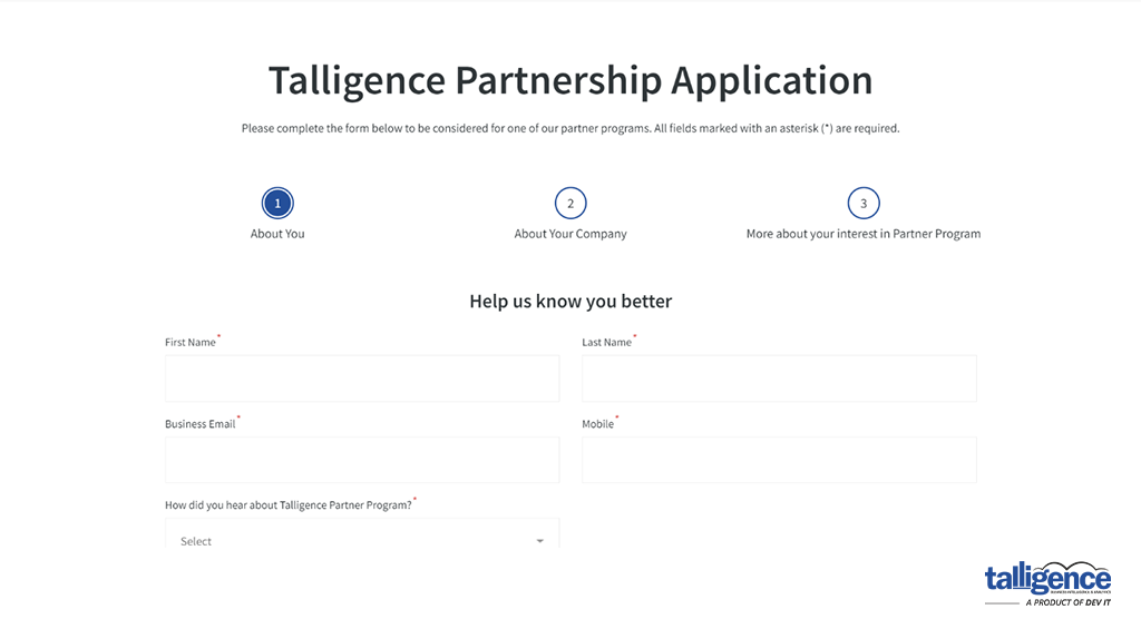 Talligence Partnership Application About You