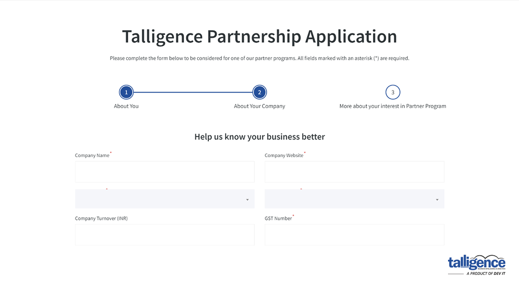 Talligence Partnership Application About Your Company