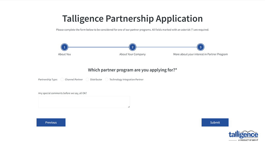 Talligence Partnership Application More About Partner Program