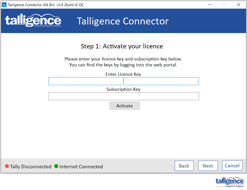 Talligence Connector - Activate Your Licence